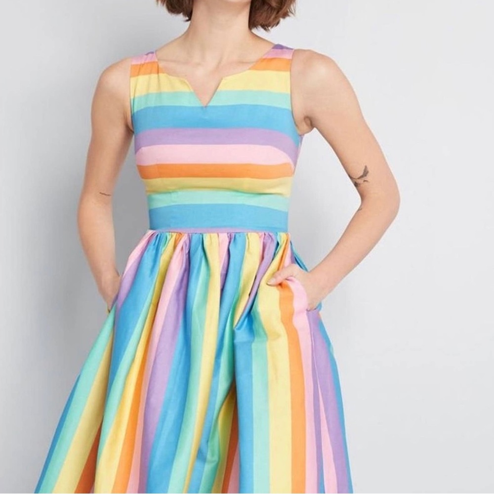 NWT Collectif x ModCloth | Candice Candy Stripes Swing Rainbow Dress | Size 0